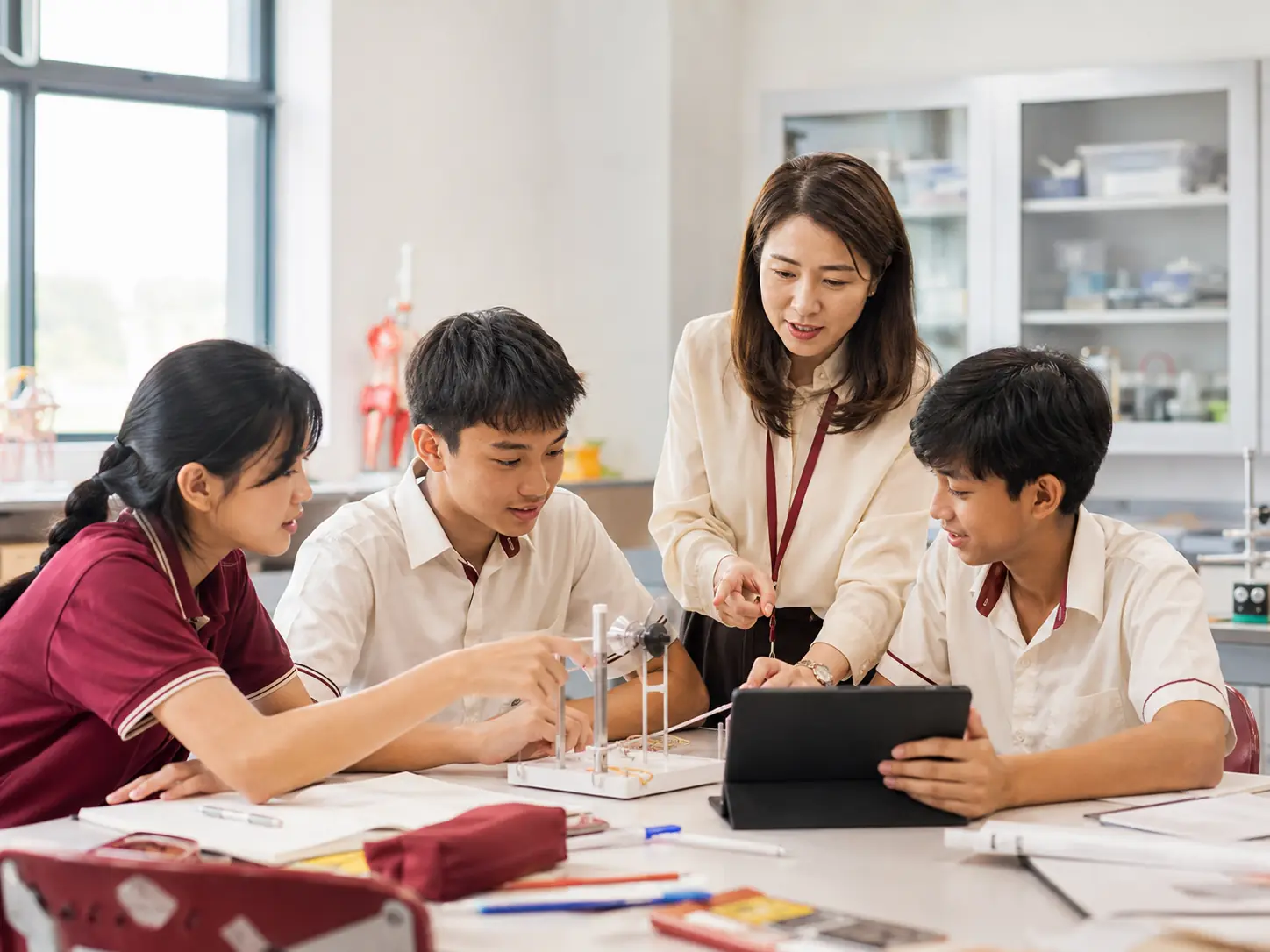 Secondary students working together on a classroom science project