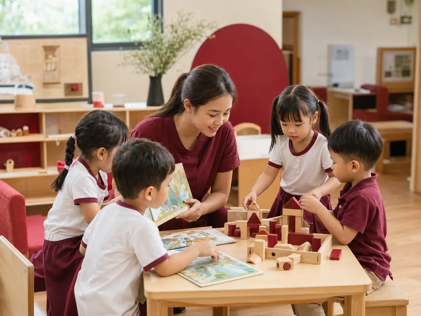 Preschool children learning together through a creative classroom activity