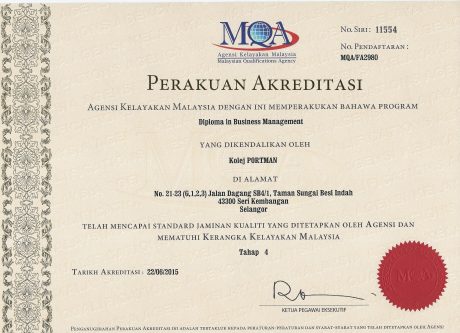 PORTMAN-College-DBM-MQA-FA-Cert_Bahasa-460x333